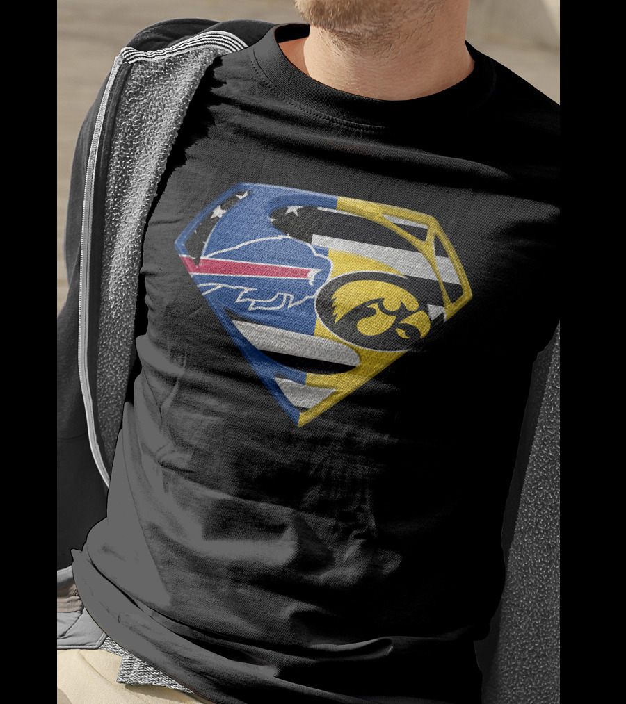 Buffalo Bills Iowa Hawkeyes Superman Logo Fusion T-Shirt