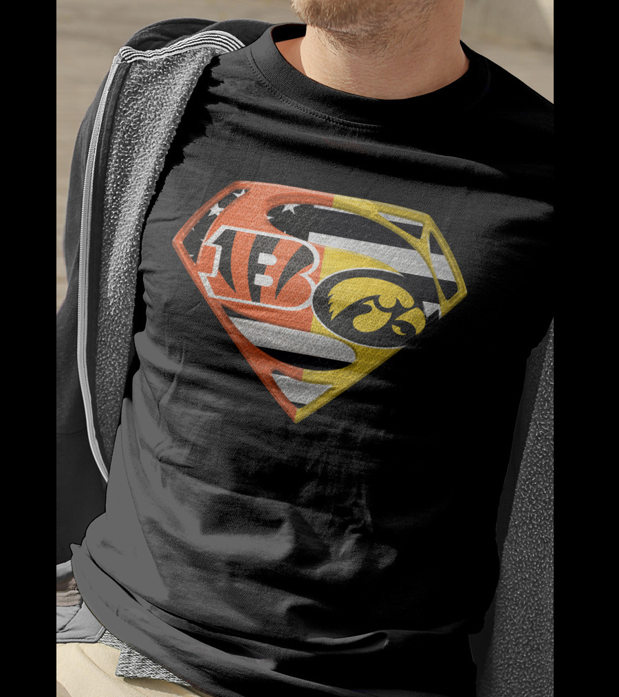 Superman Logo Cincinnati Bengals Iowa Hawkeyes Football Flag T-Shirt