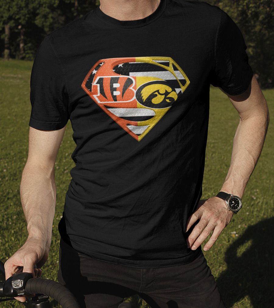 Superman Logo Cincinnati Bengals Iowa Hawkeyes Football Flag T-Shirt