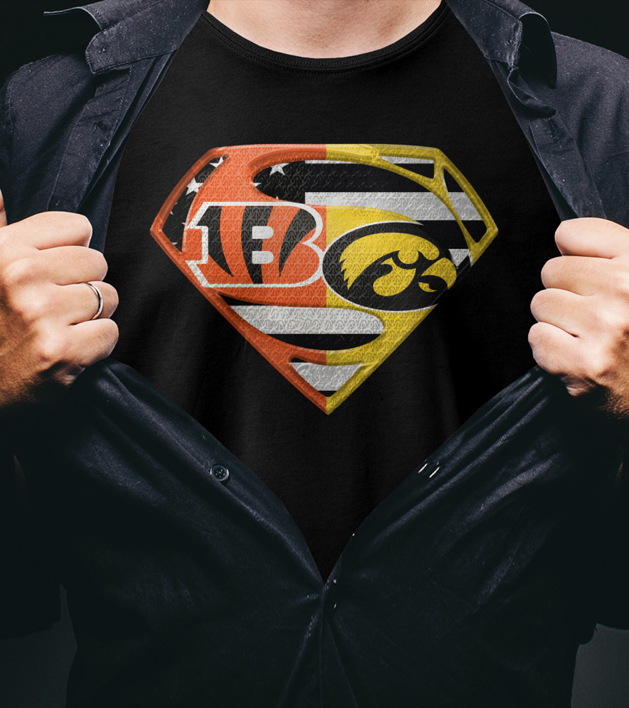 Superman Logo Cincinnati Bengals Iowa Hawkeyes Football Flag T-Shirt