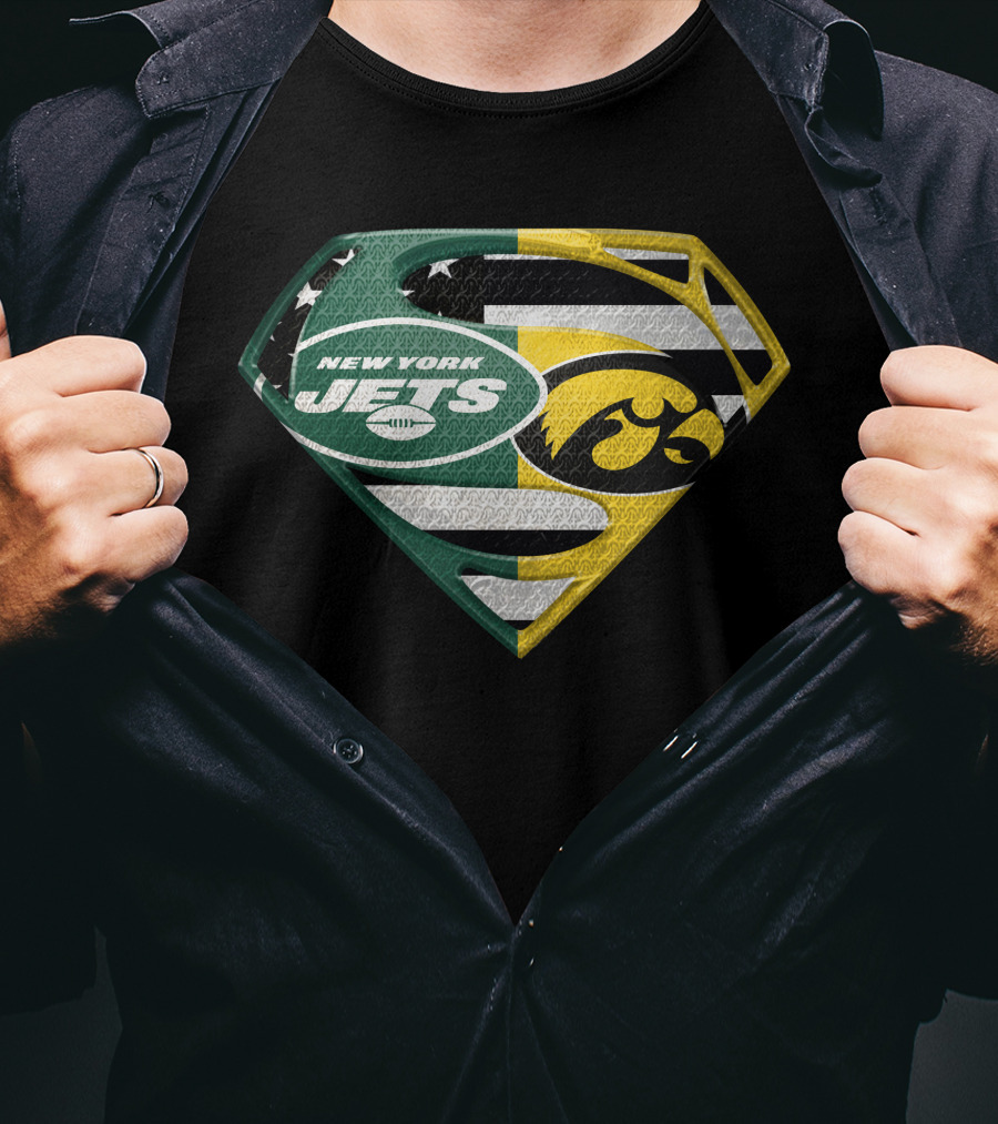 New York Jets Iowa Hawkeyes Superman Logo Fusion T-Shirt