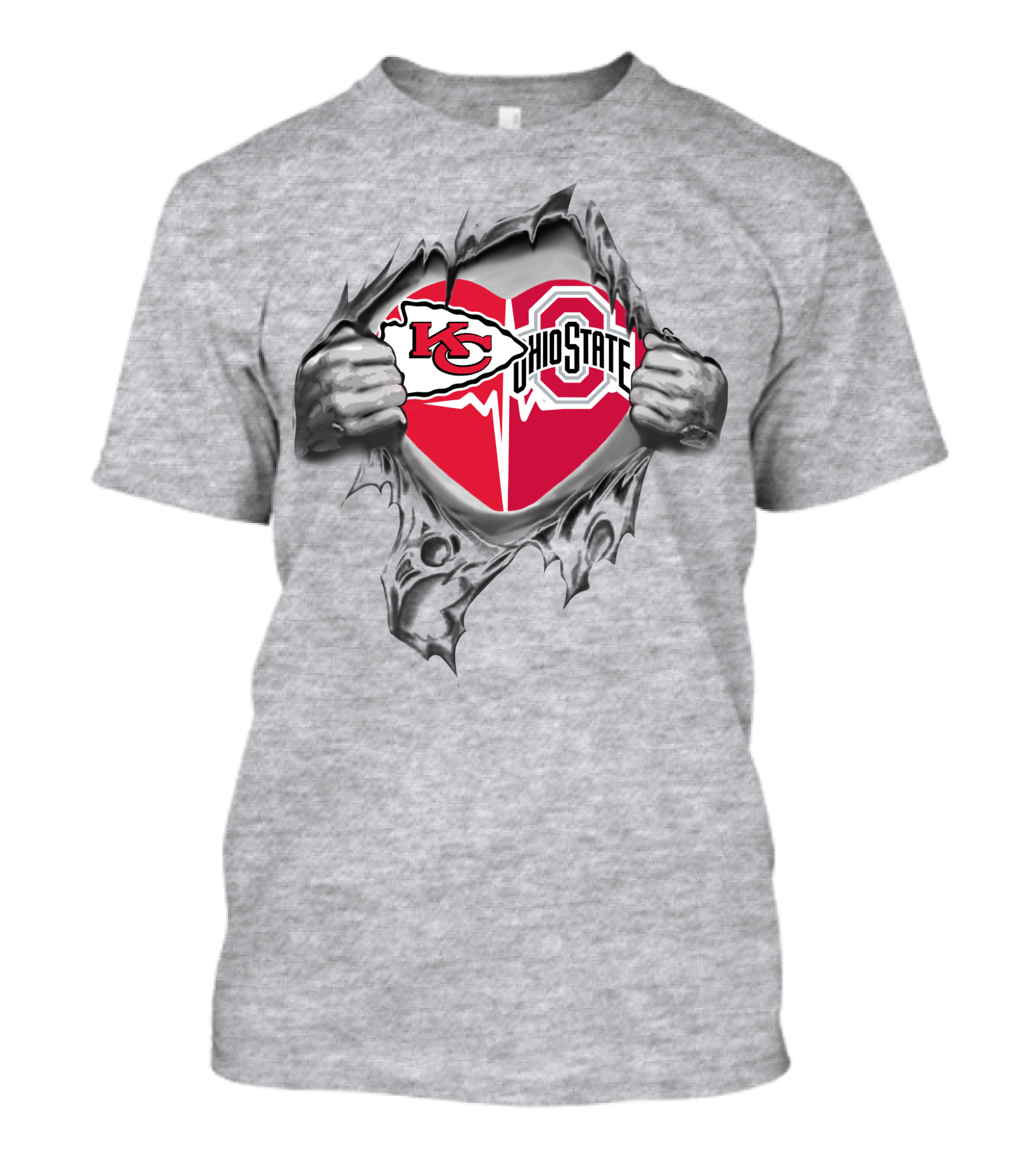 Kansas City Chiefs Ohio State Buckeyes Heart Logo Tear T-Shirt