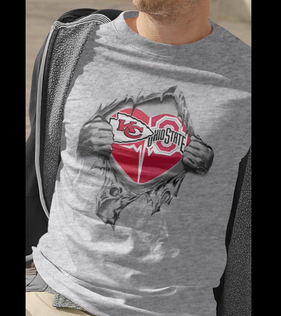 Kansas City Chiefs Ohio State Buckeyes Heart Logo Tear T-Shirt