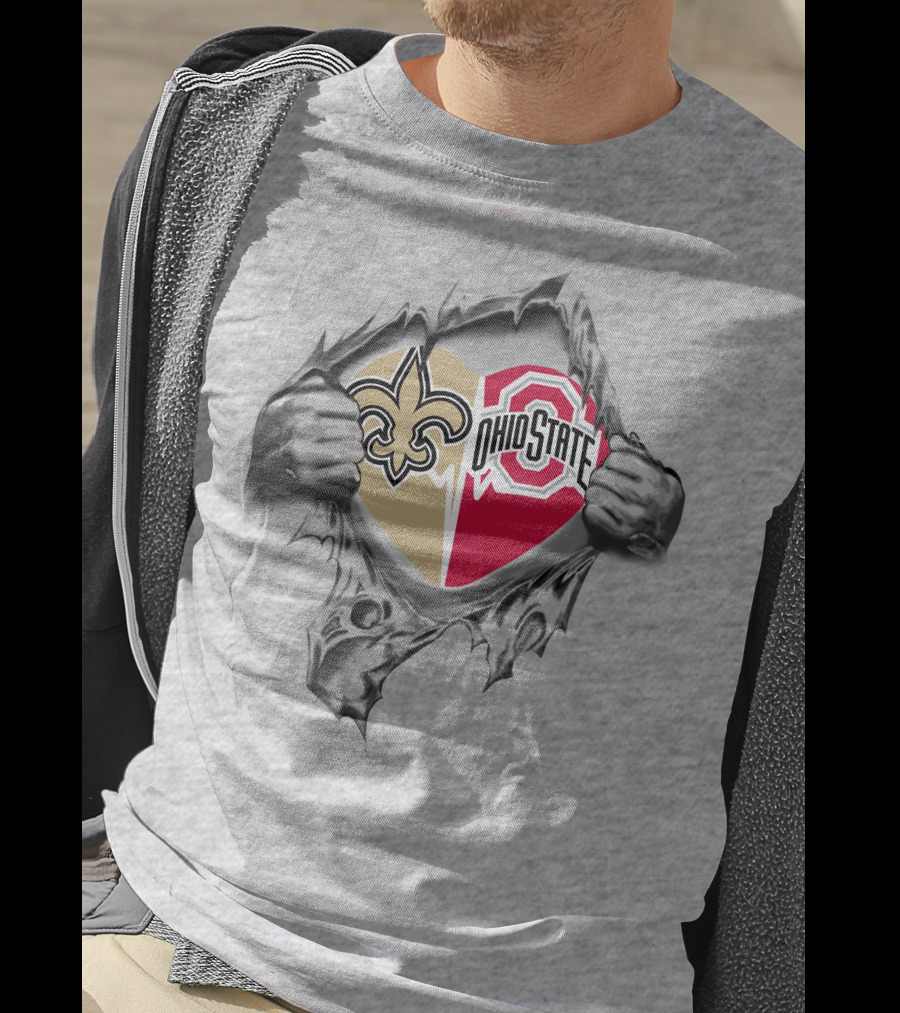 New Orleans Saints Ohio State Buckeyes Logo Tear T-Shirt