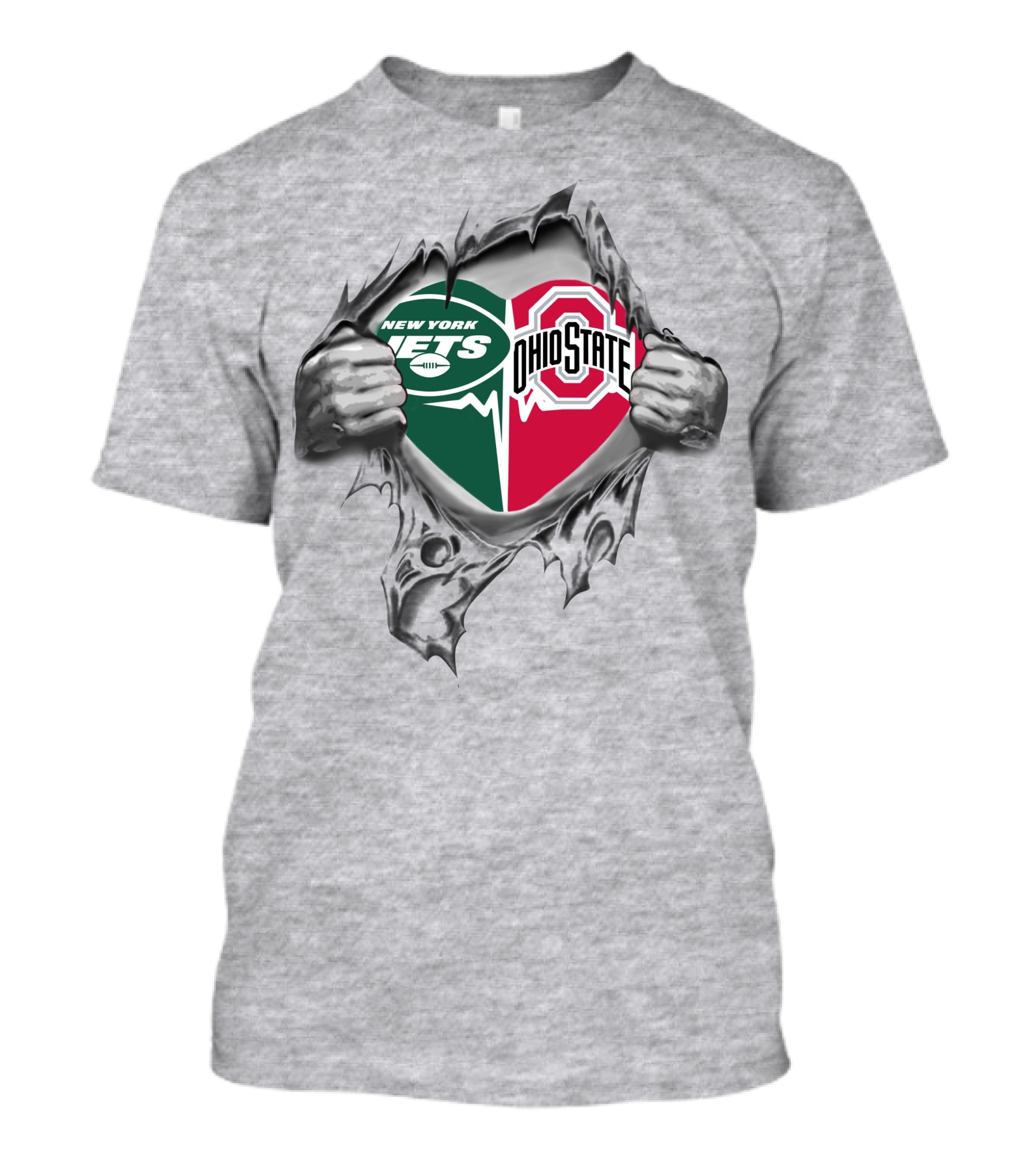 New York Jets Ohio State Buckeyes Heart Ripped T-Shirt