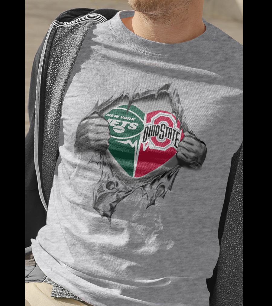 New York Jets Ohio State Buckeyes Heart Ripped T-Shirt