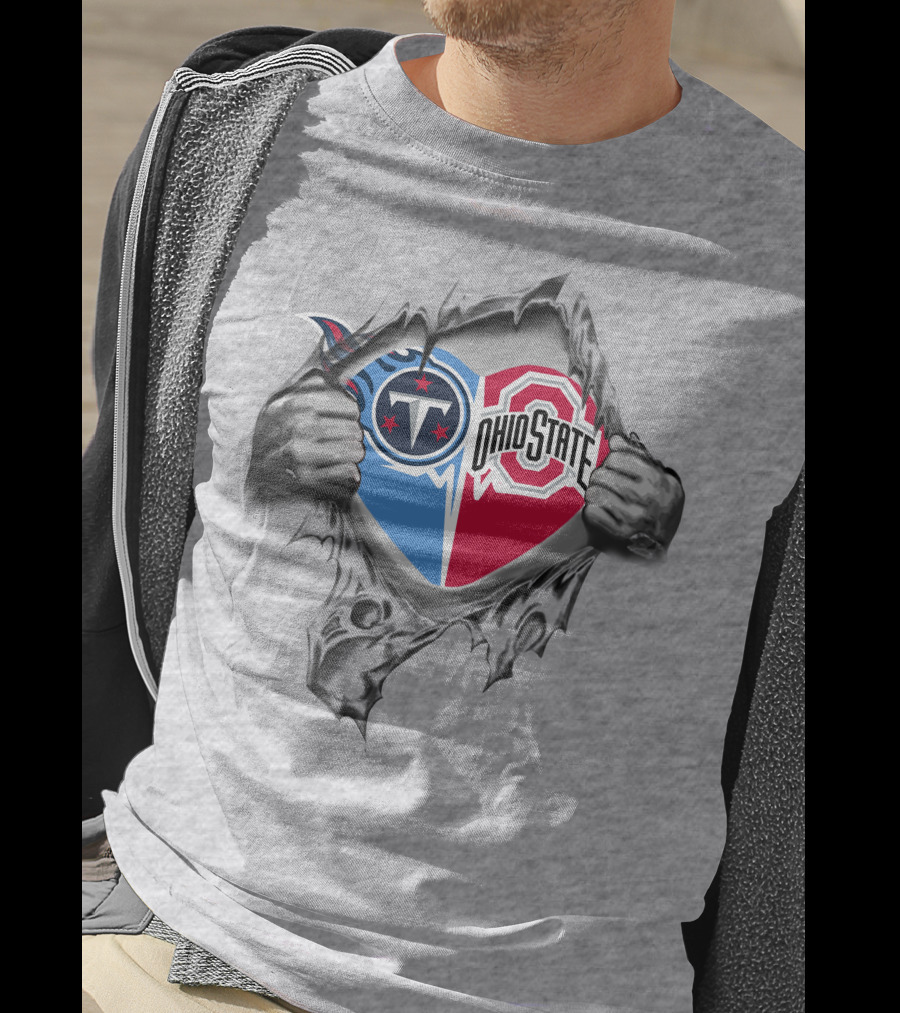 Tennessee Titans Ohio State Buckeyes Logo Heart Tear T-Shirt