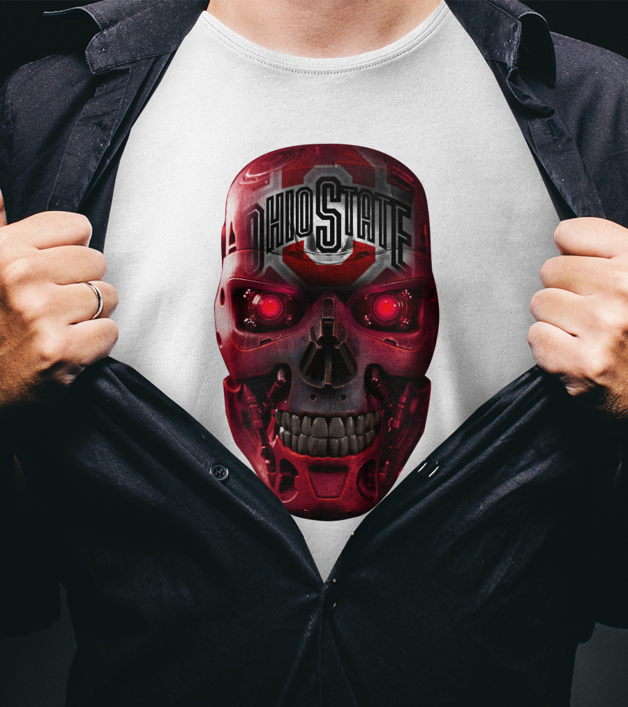 Ohio State Skull Bucks Red Robotic Face T-Shirt