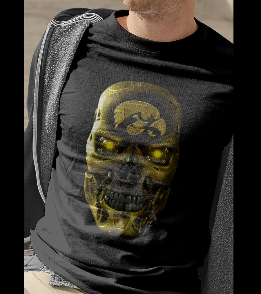 Skull Iowa Hawkeyes Robotic Gold Mask T-Shirt