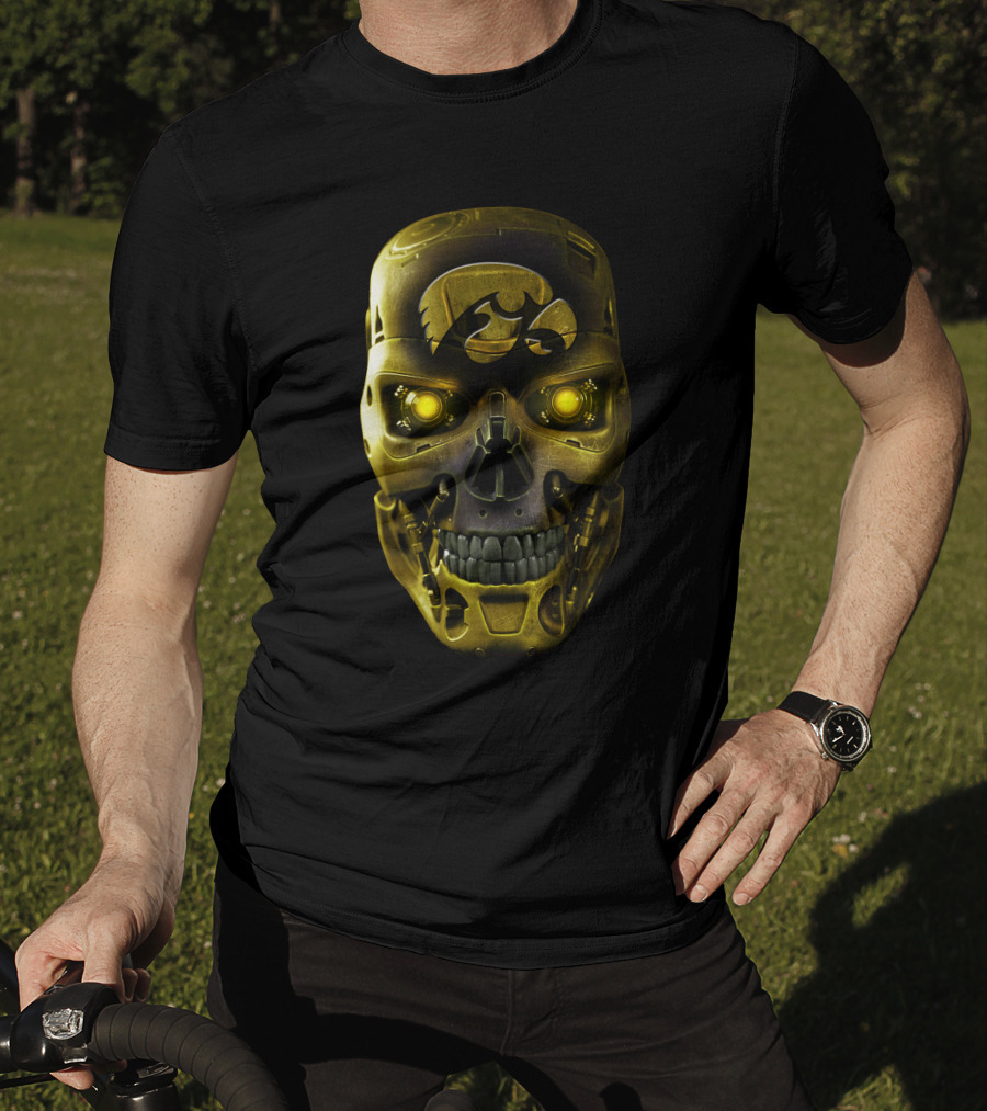 Skull Iowa Hawkeyes Robotic Gold Mask T-Shirt