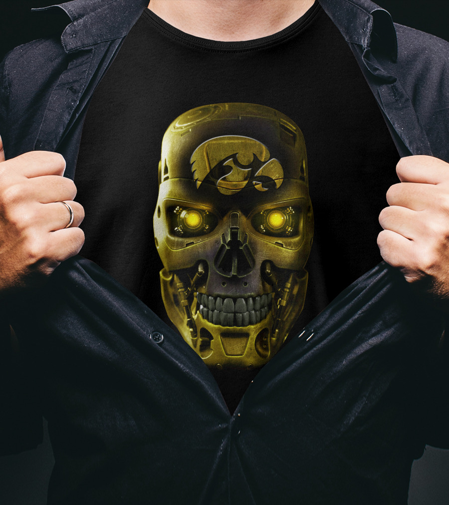 Skull Iowa Hawkeyes Robotic Gold Mask T-Shirt