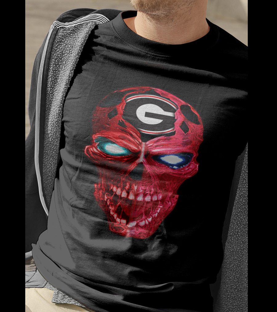 Georgia Bulldogs Skull Logo Red Glow T-Shirt