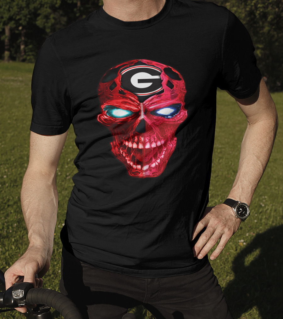 Georgia Bulldogs Skull Logo Red Glow T-Shirt