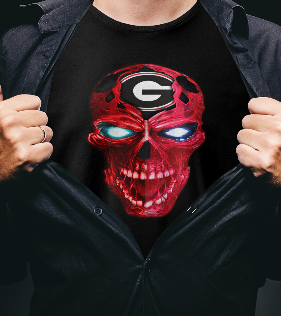 Georgia Bulldogs Skull Logo Red Glow T-Shirt