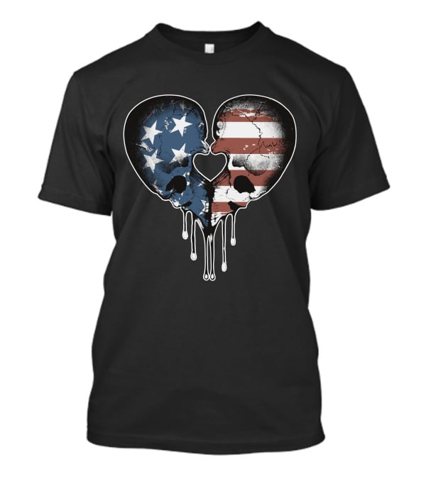 American Love Skulls Heart T-Shirt