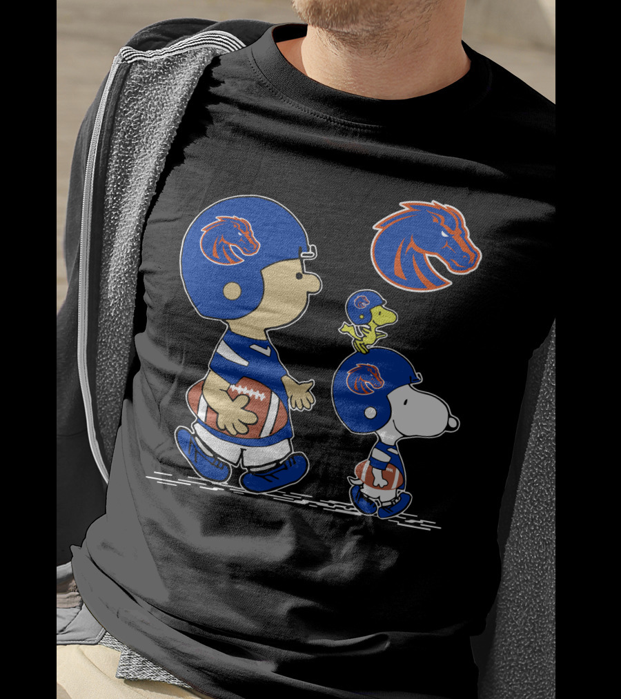 Boise State Broncos Characters In Team Helmets With Football T-Shirt