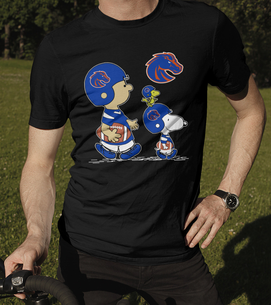 Boise State Broncos Characters In Team Helmets With Football T-Shirt