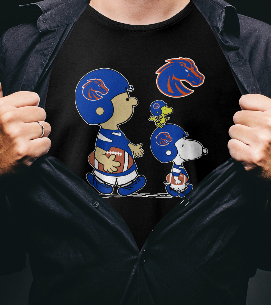 Boise State Broncos Characters In Team Helmets With Football T-Shirt
