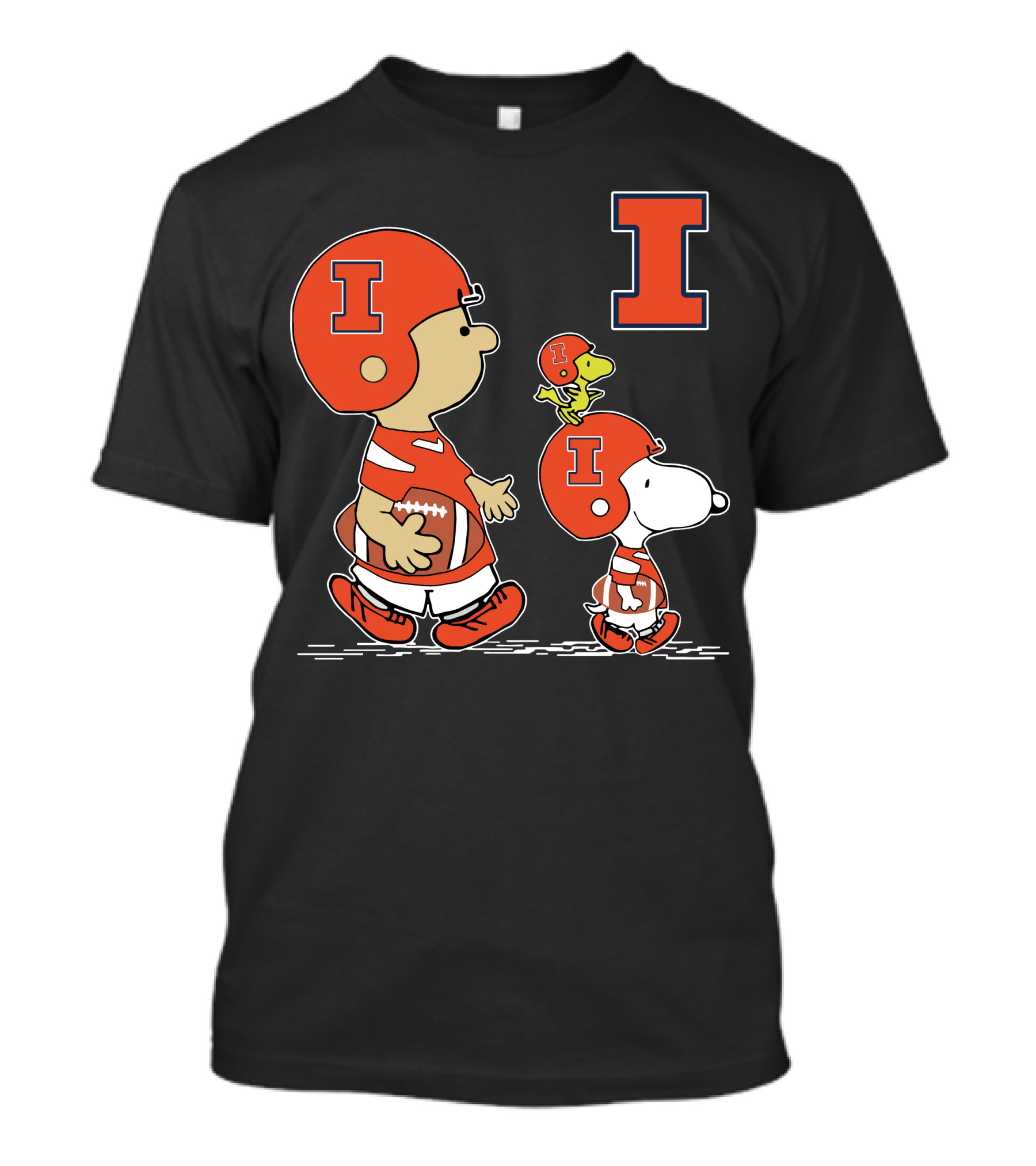 Illinois Fighting Illini Peanuts Football Characters With Big I T-Shirt