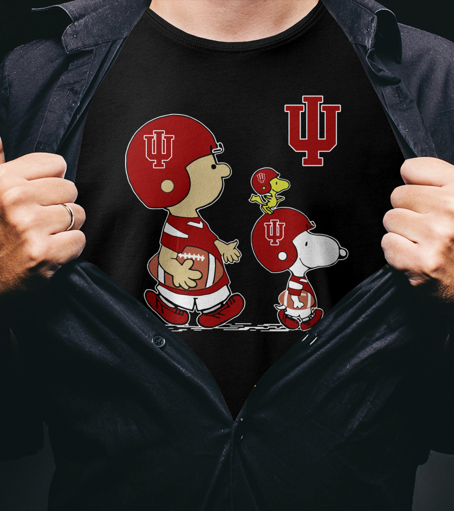 Indiana Hoosiers Football Iu Peanuts Characters Charlie Brown Snoopy Woodstock T-Shirt
