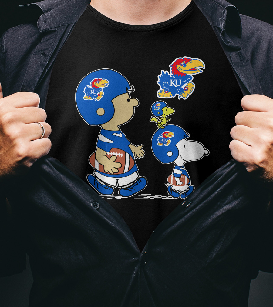 Peanuts Characters Kansas Jayhawks Football Fan Gear T-Shirt