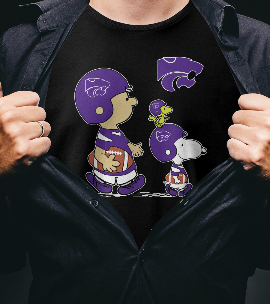 Kansas State Wildcats Peanuts Characters In Football Helmets T-Shirt