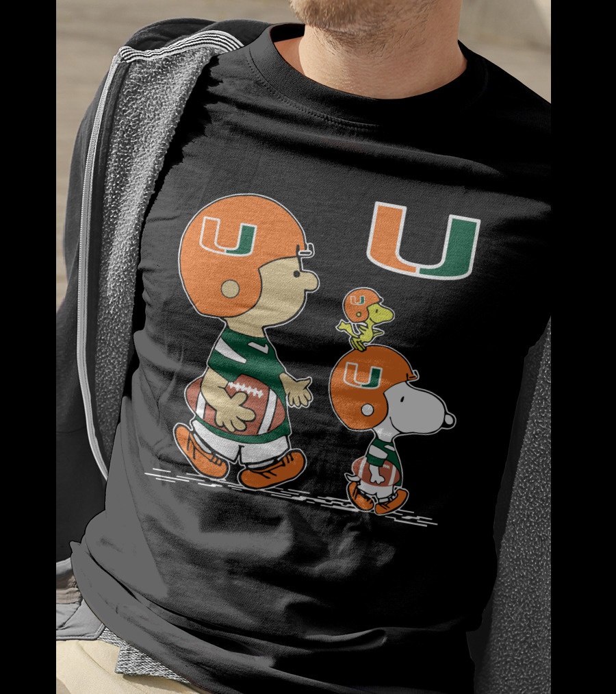 Miami Hurricanes Peanuts Characters Football Team Celebration T-Shirt