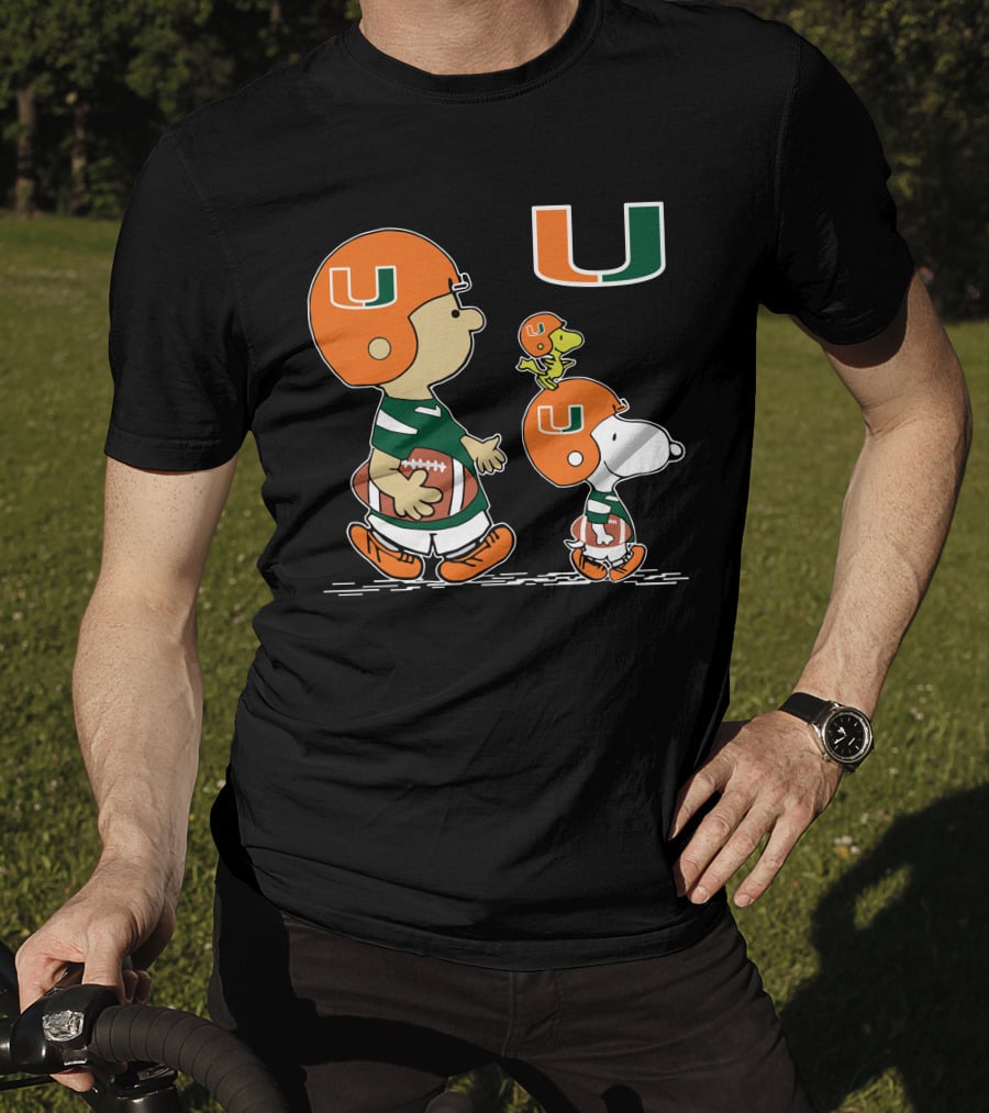 Miami Hurricanes Peanuts Characters Football Team Celebration T-Shirt