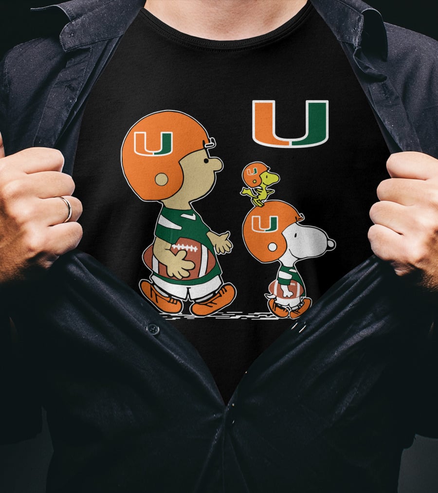 Miami Hurricanes Peanuts Characters Football Team Celebration T-Shirt