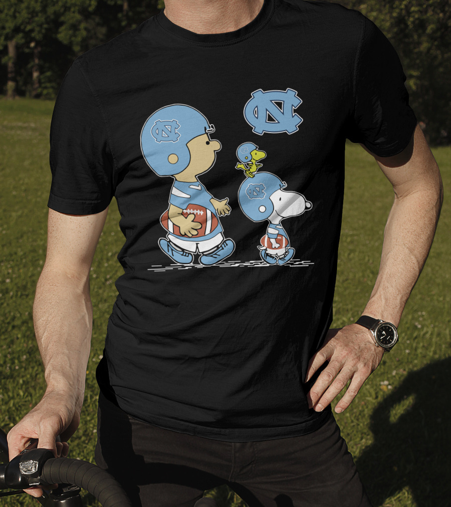 North Carolina Tar Heels Peanuts Characters Charlie Brown Snoopy Football Helmets T-Shirt