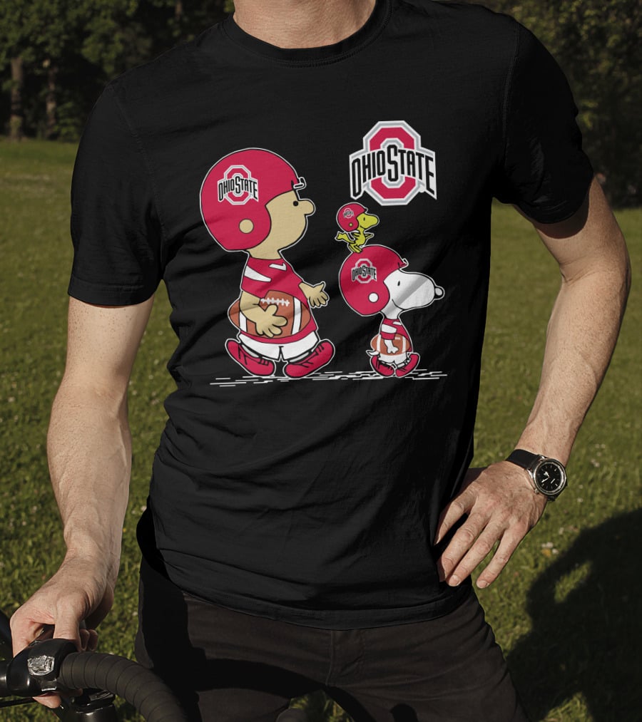Ohio State Buckeyes Peanuts Characters Football Team Sports Helmet T-Shirt