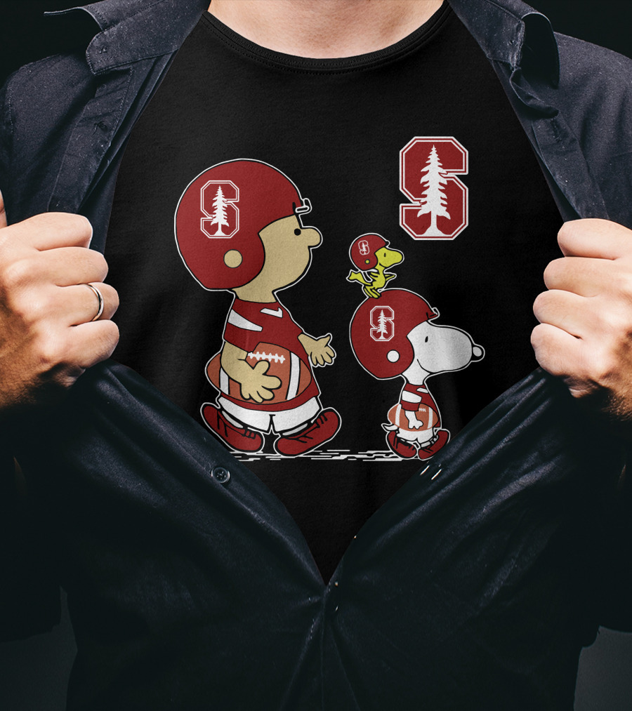 Stanford Cardinal Football Peanuts Characters With Iconic Stanford T-Shirt