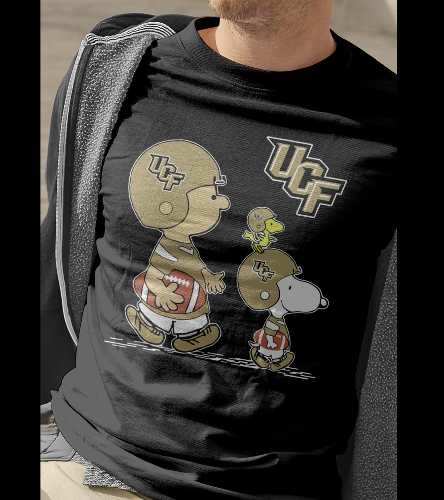 UCF Knights Peanuts Characters In Football Helmets With Woodstock T-Shirt