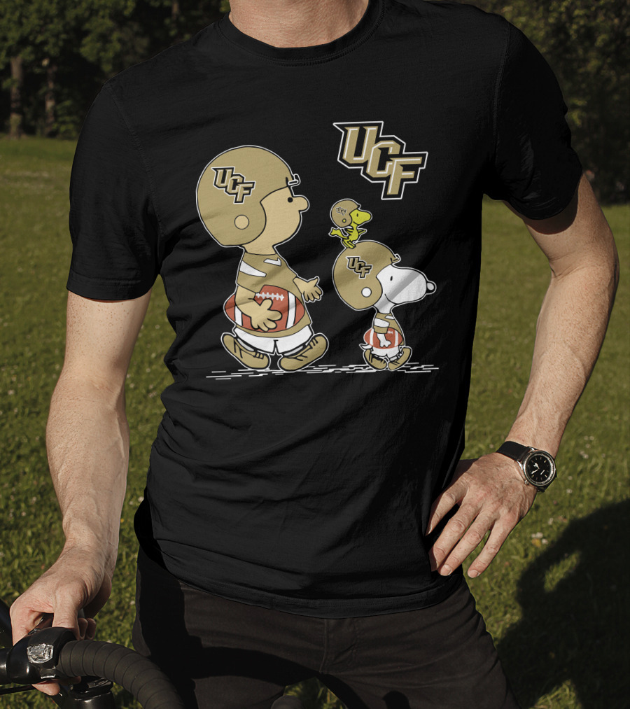UCF Knights Peanuts Characters In Football Helmets With Woodstock T-Shirt