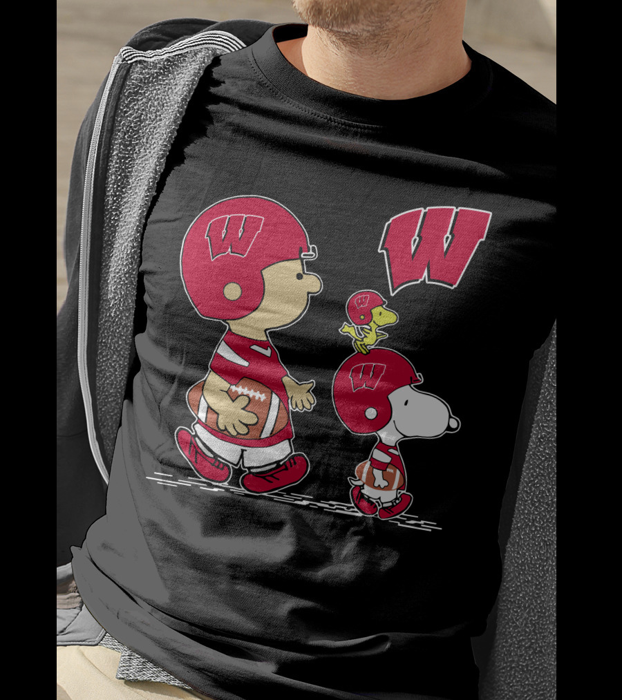 Wisconsin Badgers Football With Helmet And Dog Characters T-Shirt