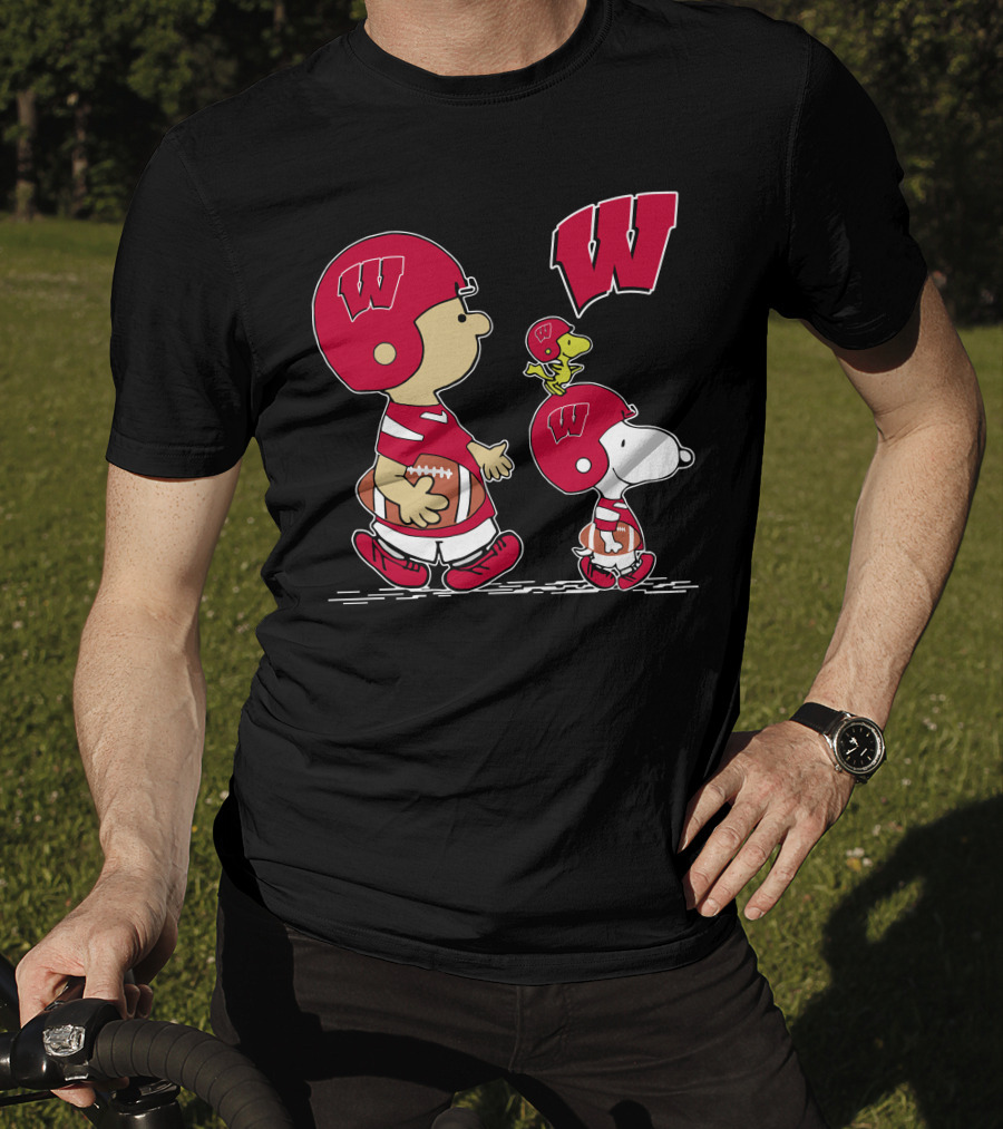 Wisconsin Badgers Football With Helmet And Dog Characters T-Shirt