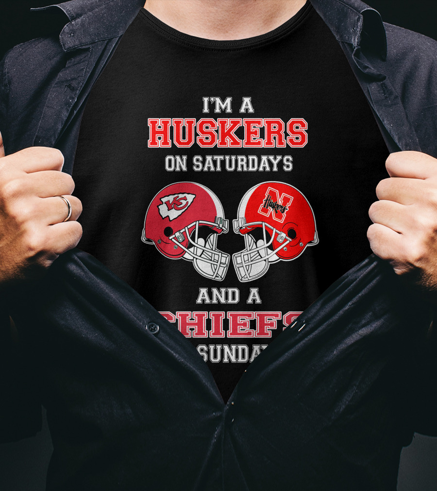I'm A Huskers On Saturdays And A Chiefs On Sundays Football Helmets T-Shirt