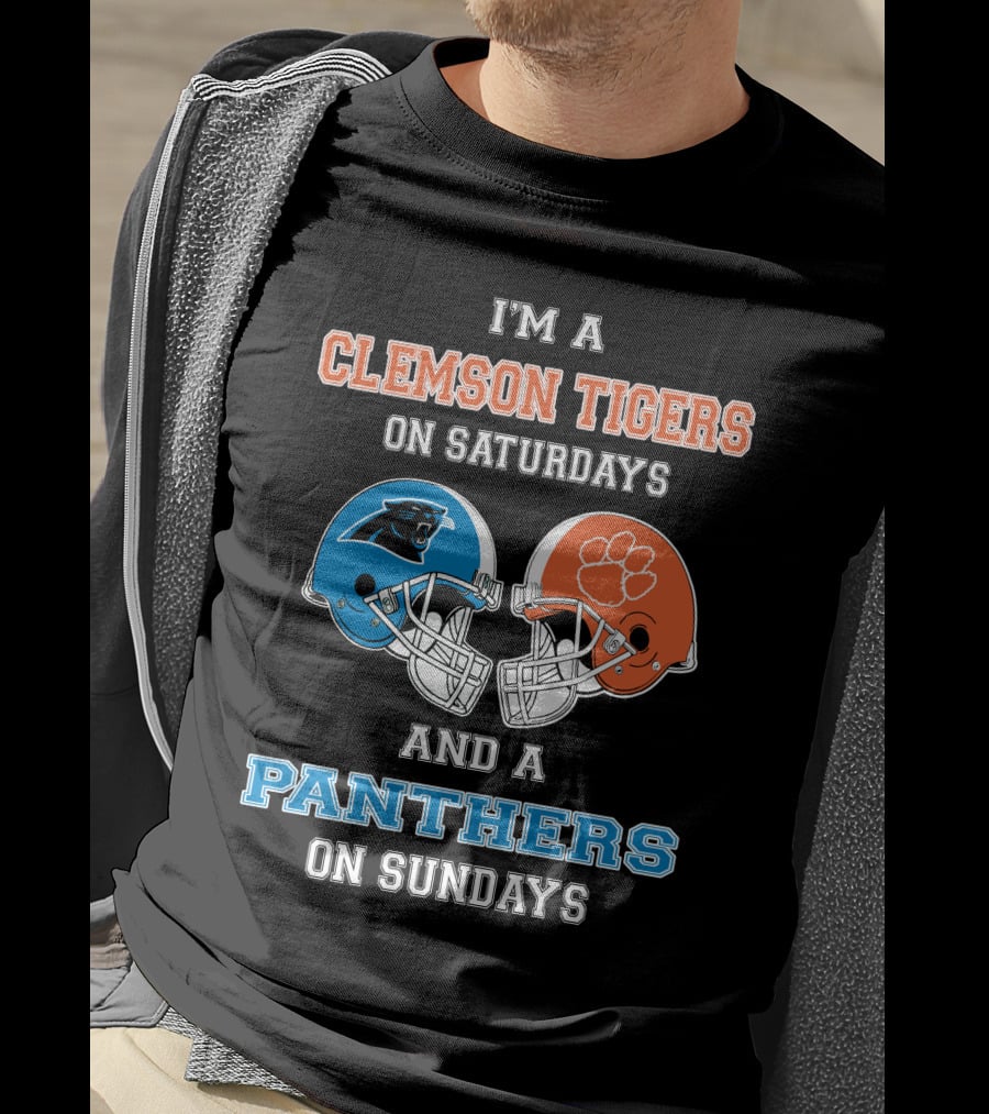 I'm A Clemson Tigers On Saturdays And A Panthers On Sundays Football Helmets T-Shirt