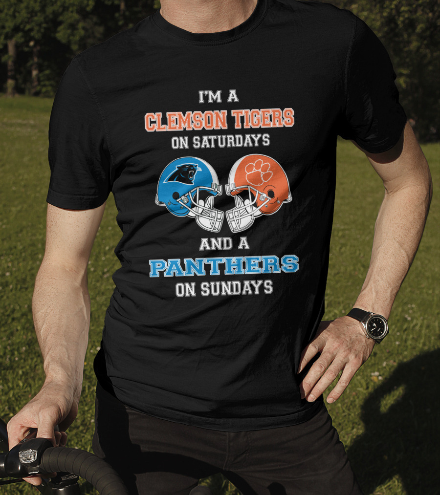 I'm A Clemson Tigers On Saturdays And A Panthers On Sundays Football Helmets T-Shirt