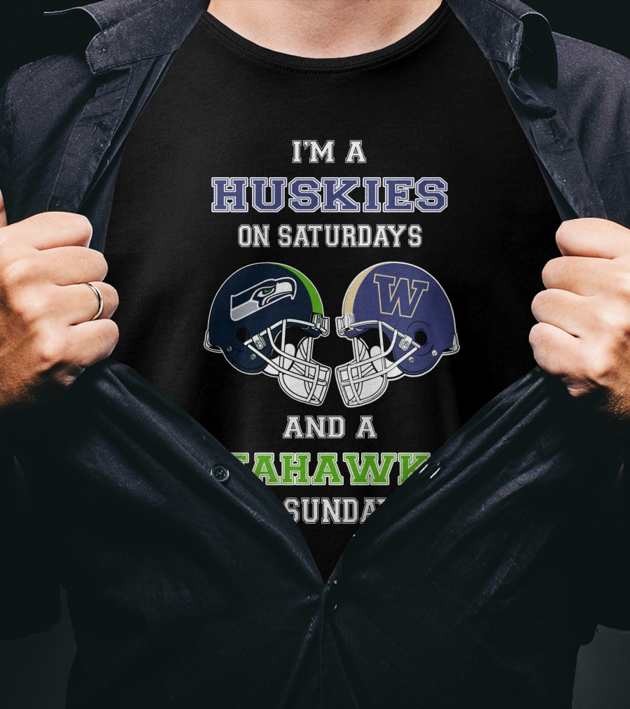 I'm A Huskies On Saturdays And A Seahawks On Sundays Football Fans Helmet T-Shirt