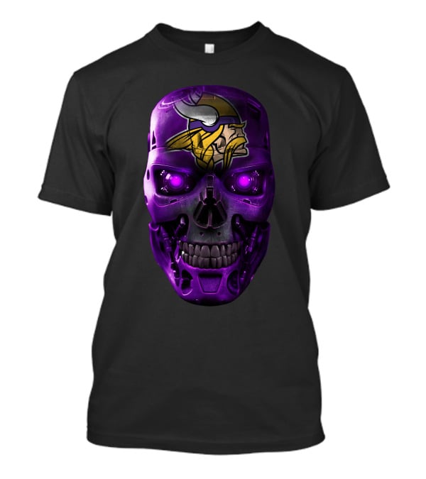 Vikings Skull Helmet Futuristic Purple Glowing Eyes T-Shirt