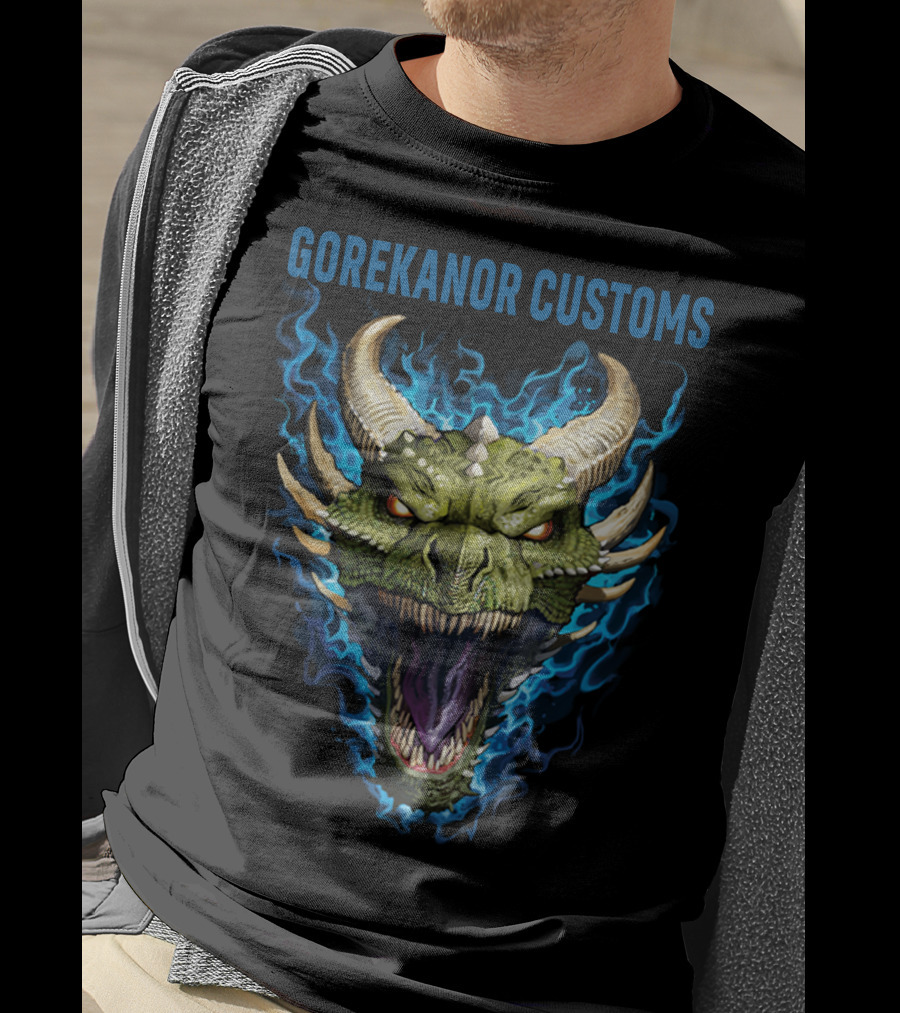Gorekanor Customs Dragon Head With Blue Flames T-Shirt