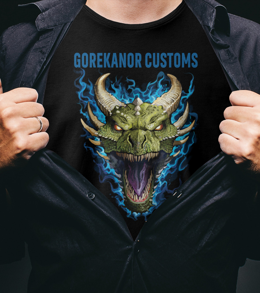 Gorekanor Customs Dragon Head With Blue Flames T-Shirt