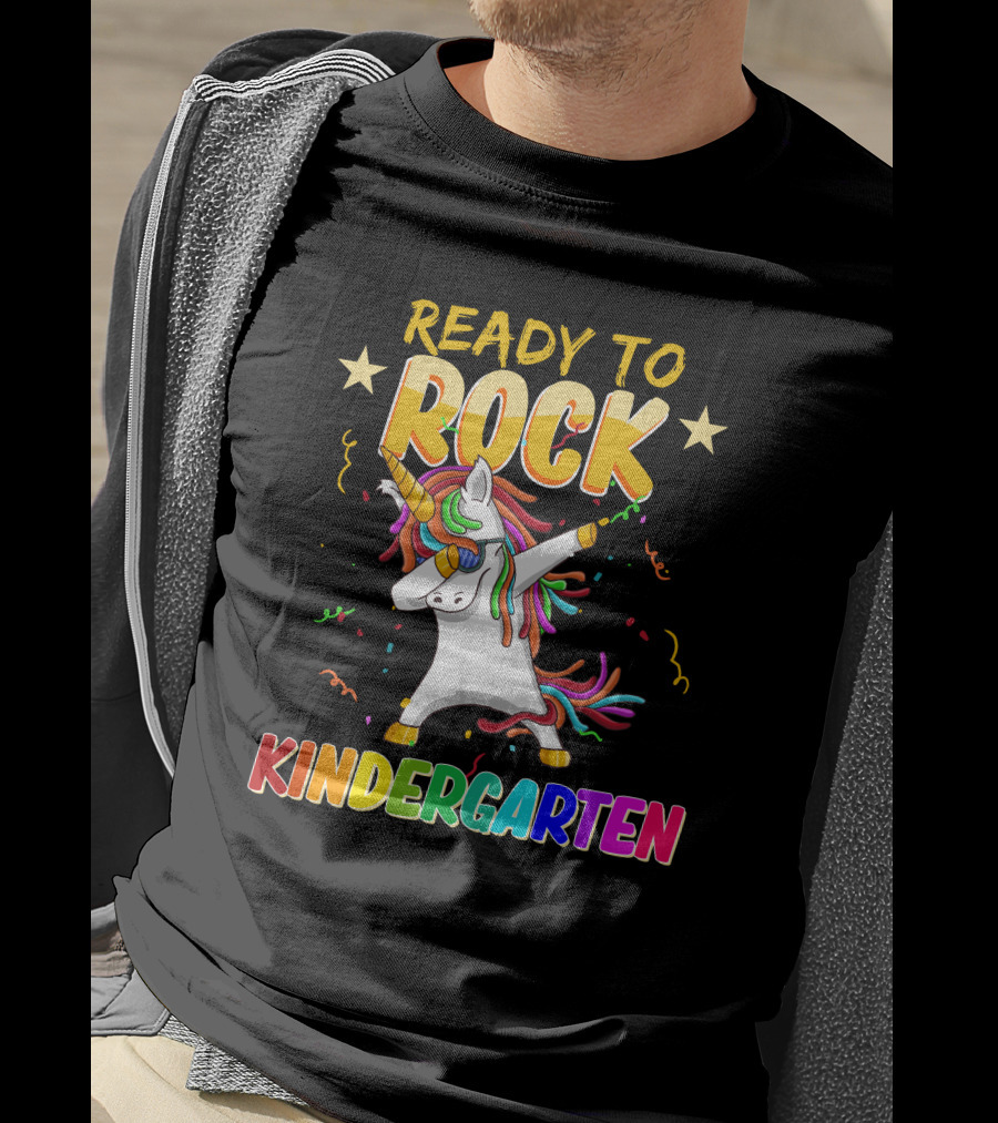Ready To Rock Kindergarten With Dabbing Unicorn And Stars T-Shirt