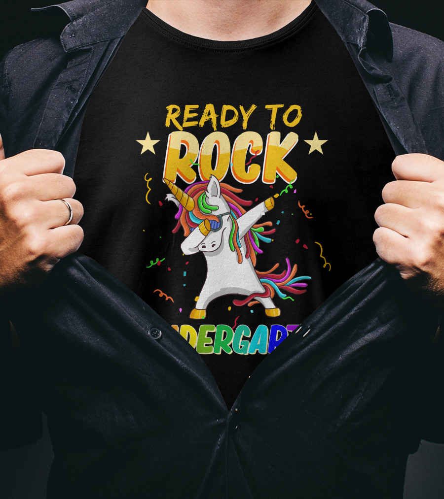 Ready To Rock Kindergarten With Dabbing Unicorn And Stars T-Shirt