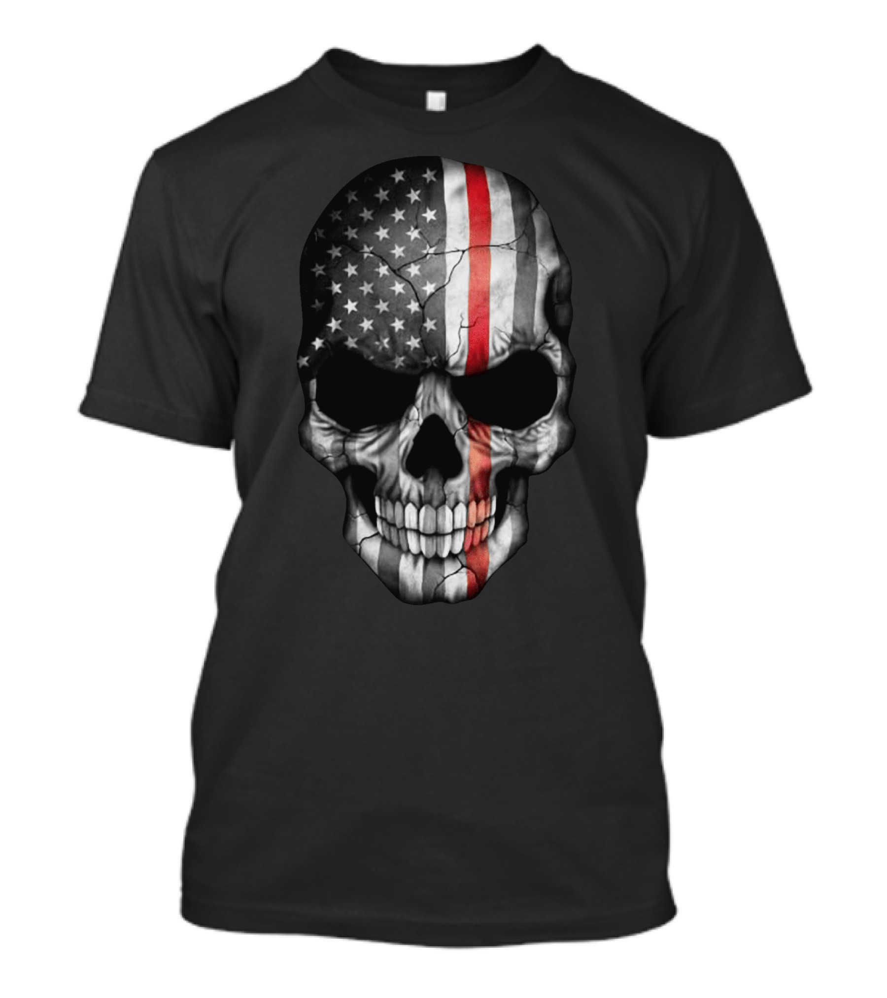 American Flag Thin Red Line Skull T-Shirt