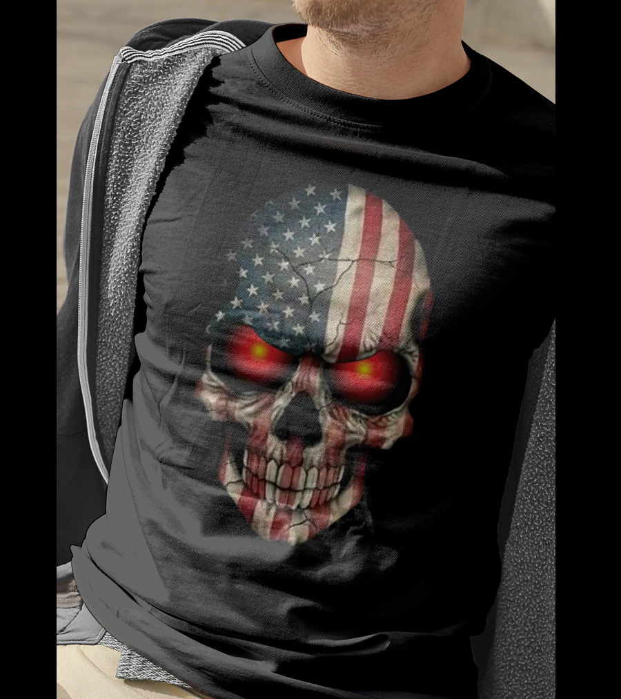 Stars And Stripes Skull With Glowing Eyes T-Shirt