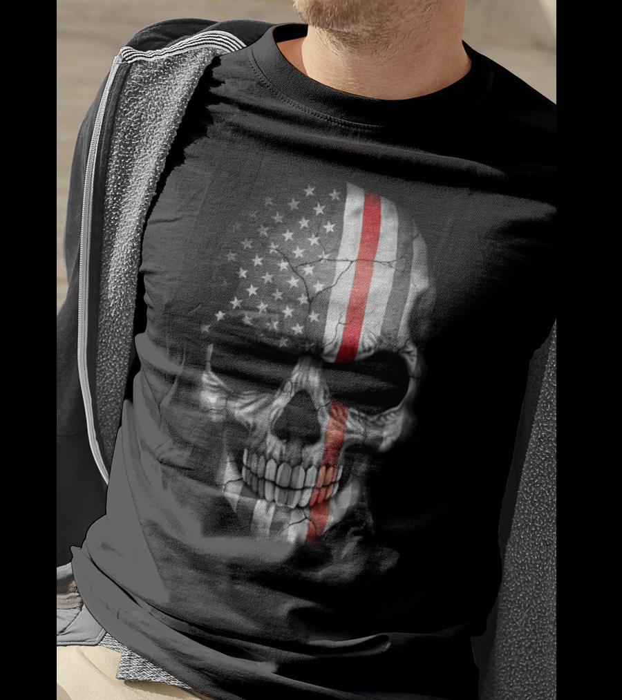 American Flag Skull With Red Stripe T-Shirt
