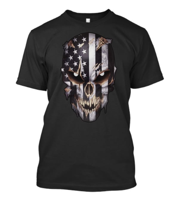American Flag Distressed Skull T-Shirt