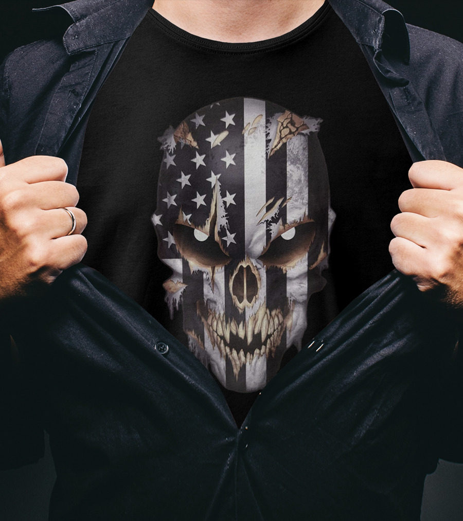 American Flag Distressed Skull T-Shirt
